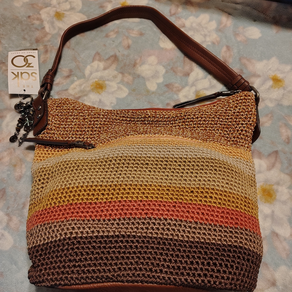 The Sak Striped Crochet Shoulder Bag - Brown, Tan, Coral - Picture 2 of 2